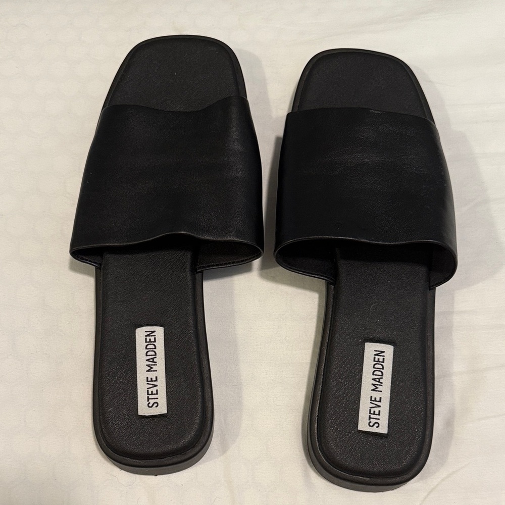 Steve Madden Black Leather Slides